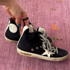 Golden Goose Francy Black Suede High-Top Sneakers with White Star Accent size 36